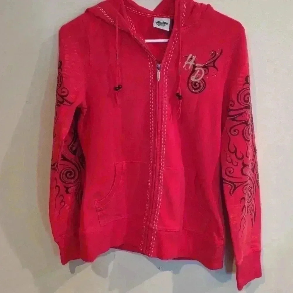 Vintage Harley Davidson Women's Small red zip Zip Up